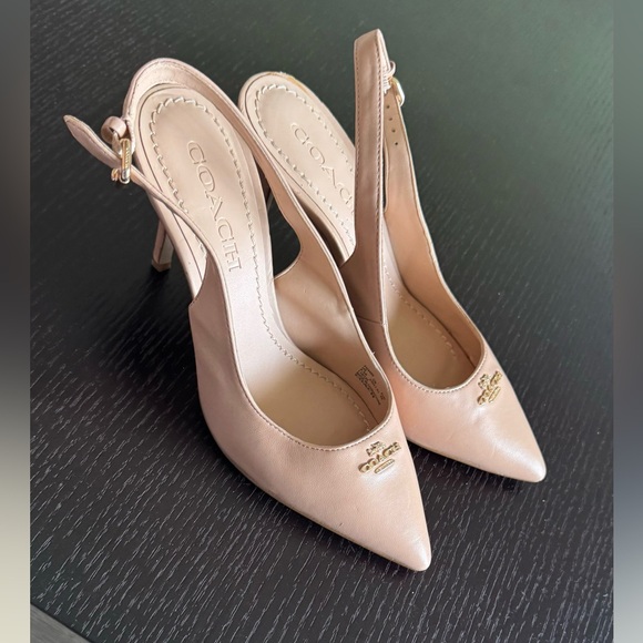 COACH SLINGBACK HEELS 5.5 beige leather classy - Picture 4 of 4